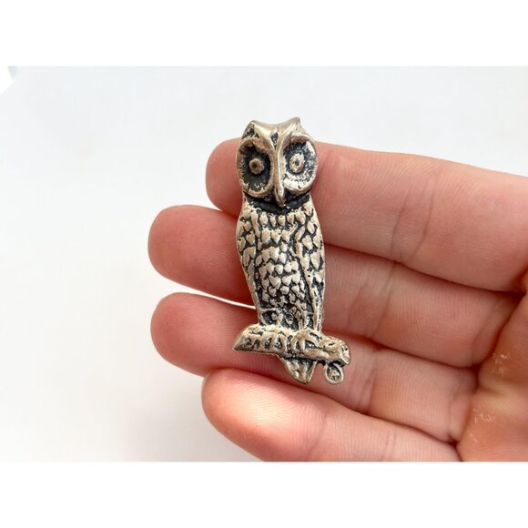 Owl Figural Pewter Hand Carved Southwest Style Vintage Dangle Earrings - Picture 3 of 8